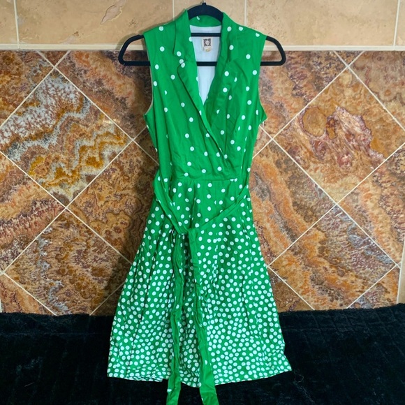 Anne Klein Dresses & Skirts - Anne Klein Faux Wrap Green & White Polka Dot Dress Fit and Flare New Size 8